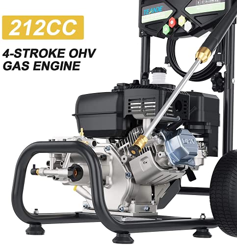 Power Washer TEANDE Gas Pressure Washer 4200PSI 212CC Pressure Washer 2.8GPM Gasline Power Washer, 5 Adjustable Nozzles,1Gallon Flue Tank