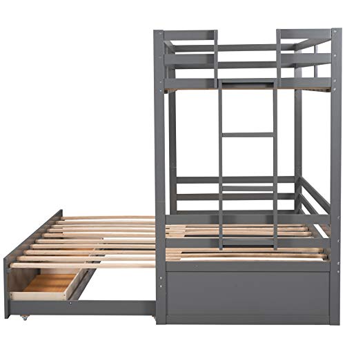 Twin Over Twin/Full/Queen/King Bunk Bed ,New Version Wooden Bunk Bed with Drawers ,Extendable Pull-Out Bunk Bed ，Convertible to Daybed and Loft Bed , Functional Twin Bunk Bed ,Grey