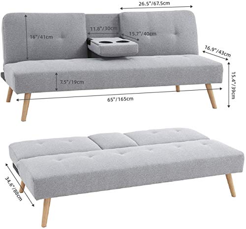 PROHIKER Futon Sofa Bed with Cup Holder, 3 Angle Adjustment Modes，Convertible Sectional Sofa ，Modern Polyester Fiber Fabric Combined Sofa，Comes with, Cup Holders, Cushions，Foldable Modular Sofa