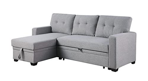 Devion Furniture Lenna Reversible Sectional Sleeper Sofa & Chaise, Light Gray