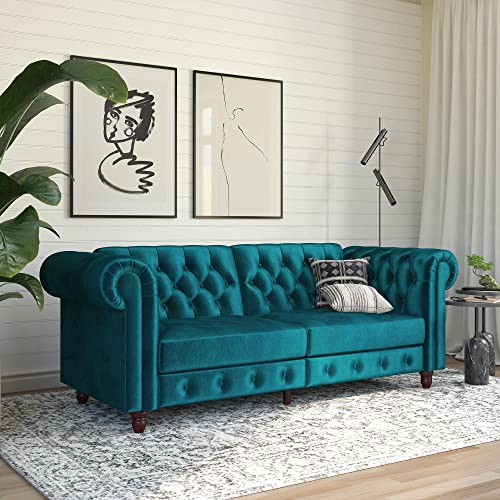 DHP Felix Chesterfield Sofa Futon, Green Velvet