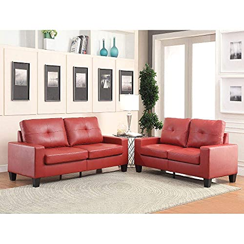 NUFR Home Sofa and Loveseat Sets 2 Pieces Modern Style PU Leather Upholstered Living Room Furniture Set with Back&Seat Cushions Straight Arms Soft PU Leather Upholstery Red US490