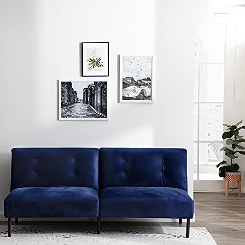 Edenbrook Gilman Armless Convertible Futon Compact DayBed – Supportive Sleeper Sofa Bed Sofabed, Deluxe, Navy Blue Velvet