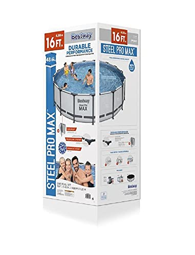 Bestway Steel Pro MAX 16 x 4 Foot Outdoor Frame Above Ground Round Swimming Pool Set with Ladder, Cover, Filter Pump, and Replacement Cartridge