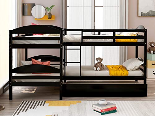 Harper & Bright Designs Twin L-Shaped Bunk Bed with Trundle, Can  be Divided into Two L-Shaped Beds, No Spring Box Needed (Espresso)