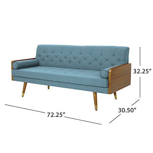 Christopher Knight Home 305141 Aidan Mid Century Modern Tufted Fabric Sofa, Blue