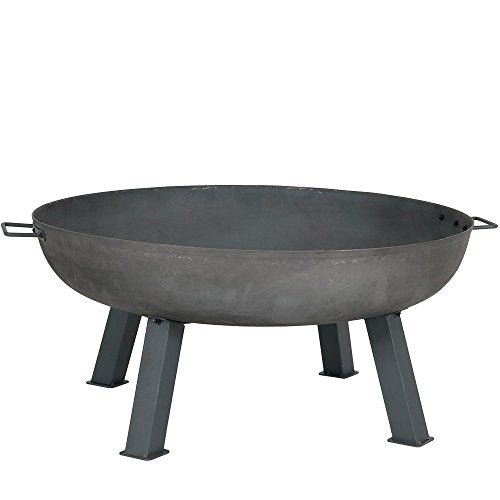 Sunnydaze Cast Iron Outdoor Fire Pit Bowl - 34 Inch Large Round Bonfire Wood Burning Patio & Backyard Firepit for Outside with Portable Fireplace Metal Handles, Steel Colored