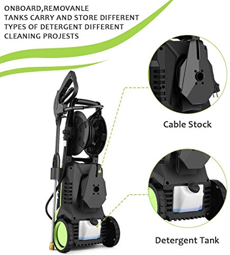 Homdox 2950 PSI Electric Pressure Washer 2.0 GPM High Pressure Washer 1800W Electric Power Washer Cleaner with Hose Reel 5 Nozzles