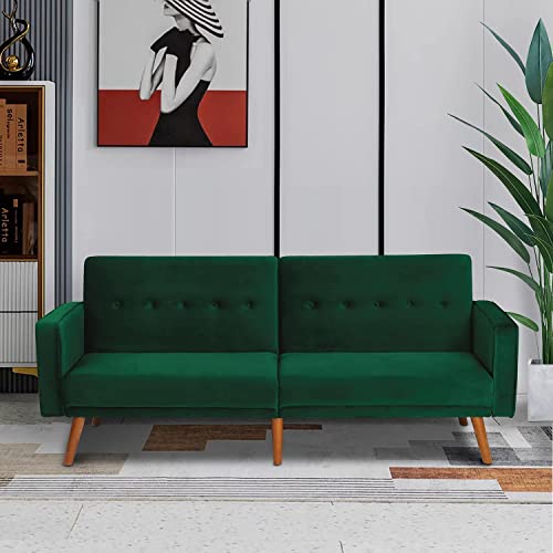 K.Nice Convertible Sofa Bed Modern Velvet Sleeper Bed (Green) 2124