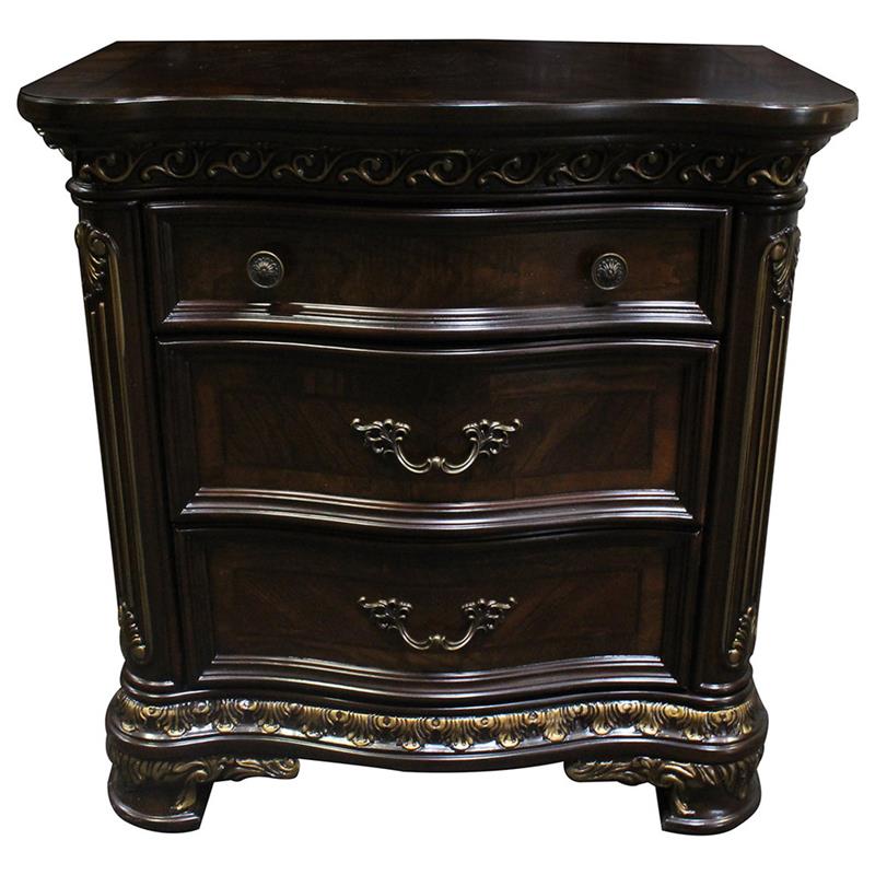 Solid Wood 3-Drawer Bedroom Nightstand in Dark Walnut