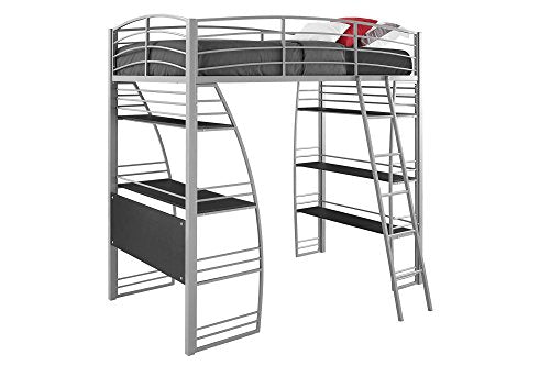 DHP Studio Loft Bunk Bed Over Desk and Bookcase with Metal Frame - Twin (Gray)
