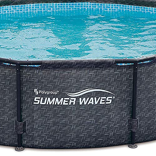 Summer Waves P2001448E14ft x 48in Round Frame Above Ground Swimming Pool Set with Ladder, Skimmer Pump, Cartridge, Solution Blend, and Ladder, Gray