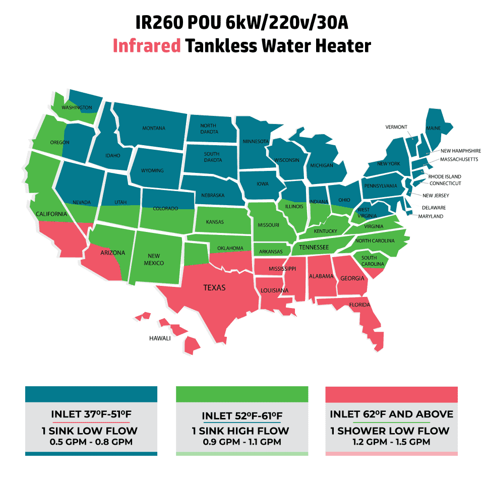 SioGreen IR260 Infrared 6.0kW 30A 220V 1.5 GPM Tankless Water Heater New