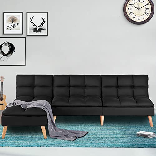 SURFLINE Convertible Sectional Sofa Couch L Shaped Couch Reversible Sleeper Sofa for Living Room//Bedroom/Lounge (Black)