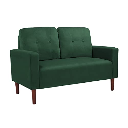 Futon Couch Set, Upholstered Armchair, Loveseat Furniture Sofa Set with Solid Wood Legs for Living Room, Green 52” x26.7”x 35.4”H