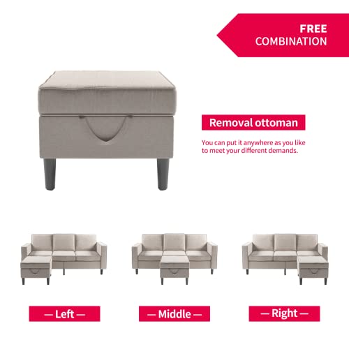 MUZZ Sectional Sofa Set - Sectional Couch with Storage Ottoman and Pockets, Convertible Sofa Couch for Living Room, Living Room Furniture Set, Sofa + Loveseat + Ottoman (Beige)