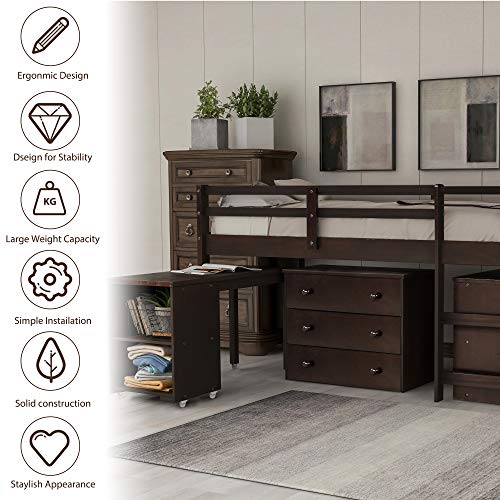 Harper&Bright Designs Low Study Twin Loft Bed with Desk and Cabinet (Espresso)