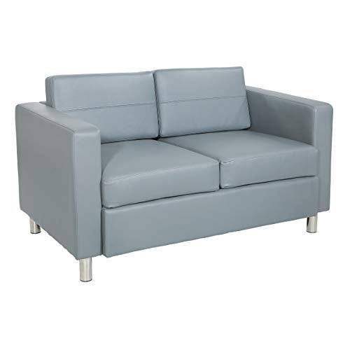 OSP Home Furnishings Pacific Loveseat with Padded Box Spring Seats and Silver Metal Legs, Charcoal Grey Faux Leather