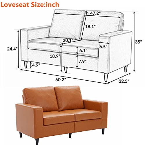 Gynsseh Leather Loveseat, Contemporary Living Room Furniture, 2 Seat Faux Leather Upholstered Sofa Loveseat for Home or Office (Orange,Loveseat)