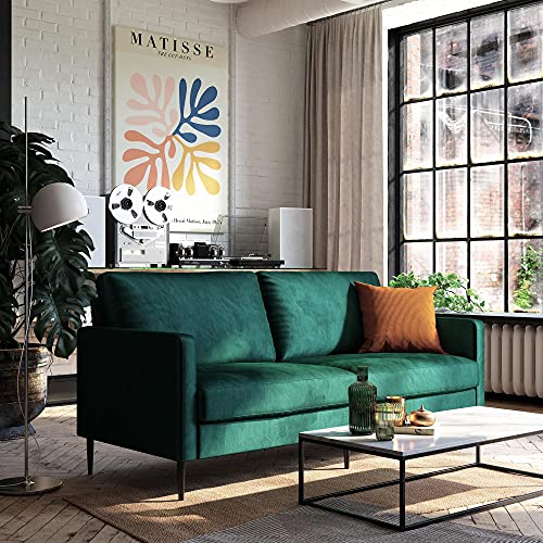 REALROOMS Ellie 3-Seater Velvet Sofa, Reversible Back Cushions, Green
