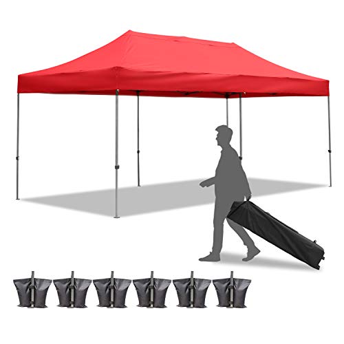 Diophros 10x20FT Pop up Canopy Tent, Instant Portable Folding Shelter Wedding Party Tent Outdoor Event Gazebos (Red)