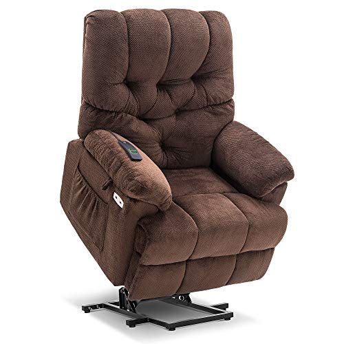 Mcombo Electric Power Lift Recliner Chair with Extended Footrest for Elderly People, 3 Positions, Wide Legrest, Hand Remote Control, USB Ports, 2 Side Pockets, Fabric 7575 (Brown)