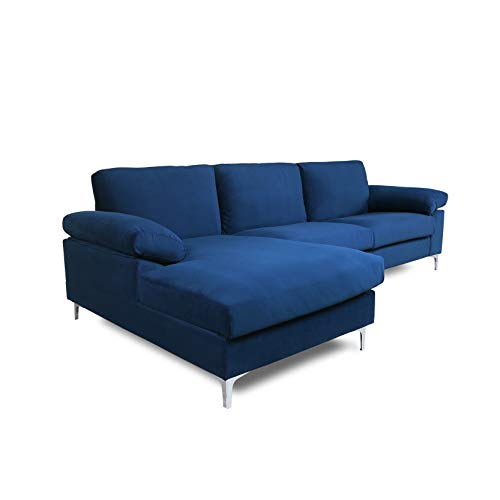 Livspace Sectional Sofa Navy Blue Velvet, Left Hand Facing