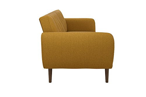 Novogratz Brittany Sofa Futon - Premium Upholstery and Wooden Legs - Mustard