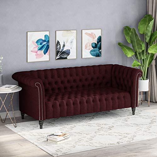Edgar Traditional Chesterfield Sofa with Tufted Cushions, Wine and Black