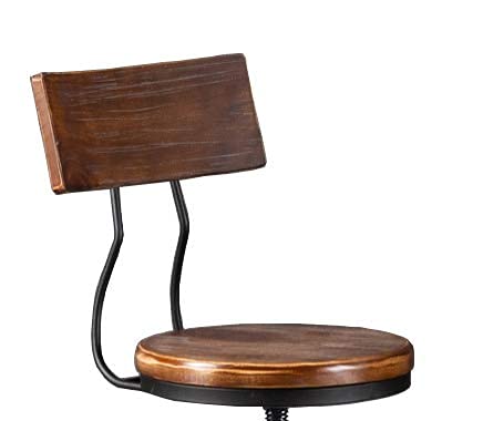 Industrial Bar Stool-Adjustable Swivel Round Wood Metal Kitchen Stool-26-32 Inch-Rustic Farmhouse-Counter Height Extra Tall Bar Height Stool-Arc-Shaped Backrest,Welded,Set of 2