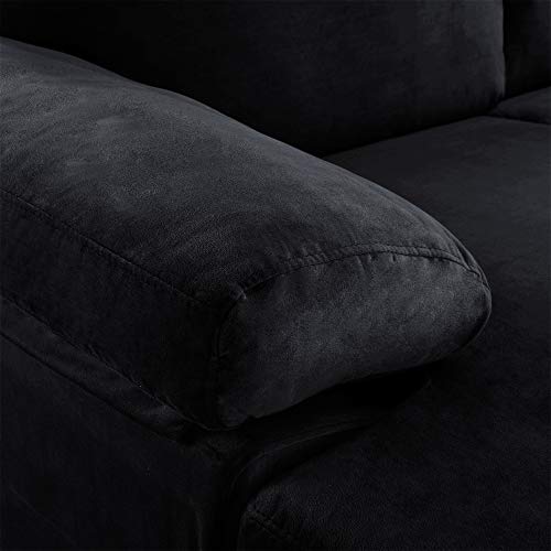 Casa Andrea Milano Modern Large Velvet Fabric Sectional Sofa Couch with Extra Wide Chaise Lounge with Golden Legs, L Shaped, Black