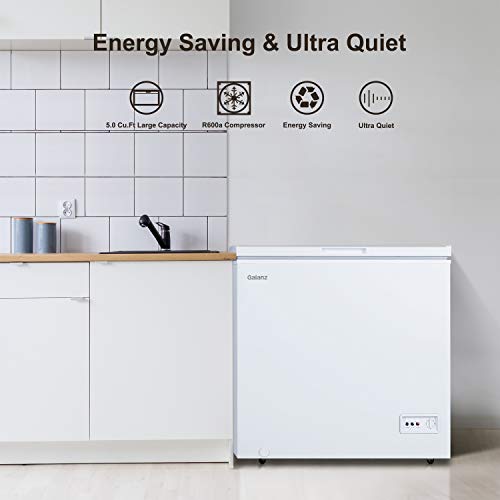 Galanz GLF50CWED01 Manual Defrost Chest Freezer, Mechanical Temperature Control, White, 5.0 Cu Ft