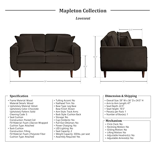 Lexicon Mapleton Living Room Loveseat, Chocolate