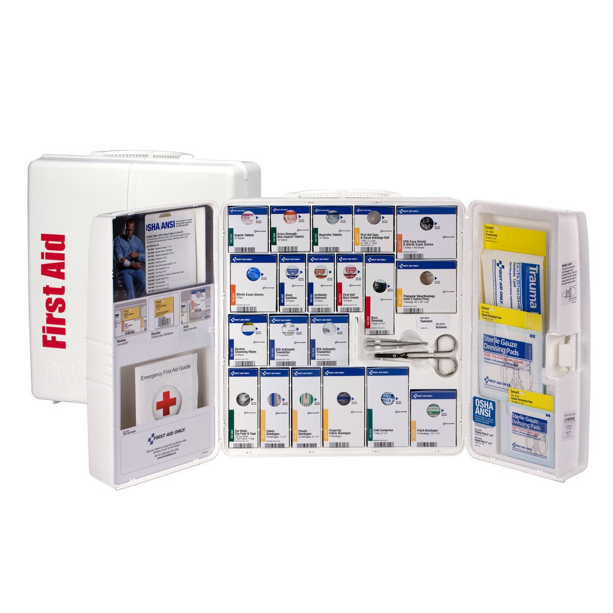 First Aid Only 50 Person Large Plastic Smart Compliance First Aid Cabinet with Medications and Custom Logo (Case of 10)