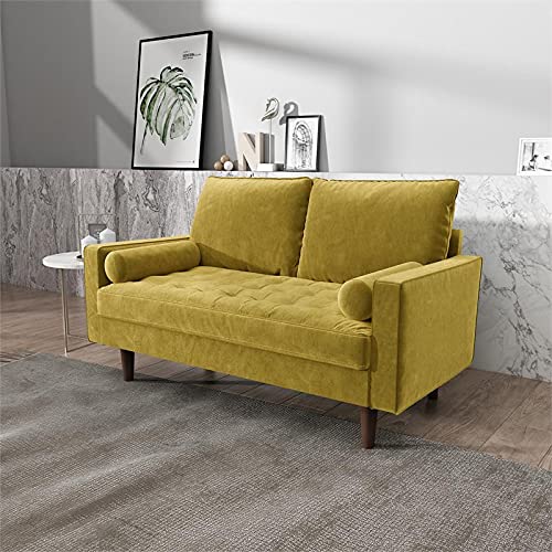 Kingway Furniture Velvet Genoa Living Room Loveseat in Goldenrod