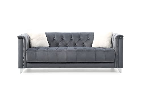L-Shape Sofa 3 Piece Living Room Sofa Set 3-Seater Couch Loveseat and Single Chair Velvet Fabric Gray