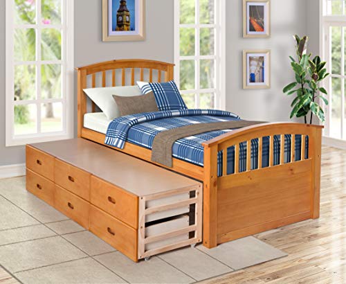 Twin Platform Storage Bed Solid Wood Daybed with 6 Drawers, Harper&Bright Designs Wood Daybed Frame Twin Size with Rails, Wooden Slats Support Modern Daybed Twin Espresso/Natural Ship in USA (Natural)