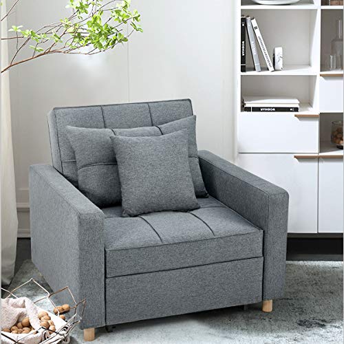 Esright Convertible Chair Bed 3-in-1, Sleeper Chair Bed, Multi-Functional Adjustable Recliner, Sofa, Bed, Single Bed Chair with Modern Linen Fabric, Dark Gray