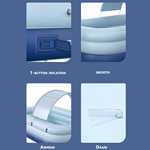 Self-Inflating Swimming Pool, Family Paddling Pool, Thickened Square Swimming Pool with Sun-Proof Shed, Suitable for Children, Above Ground, Backyard, Outdoor