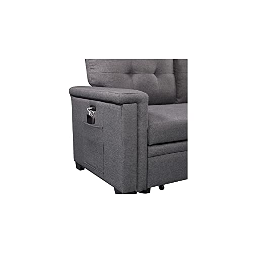 Lilola Home Nathan Dark Gray Reversible Sleeper Sectional Sofa with Storage Chaise, USB Charging Ports and Pocket