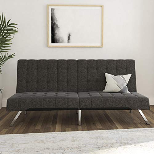 DHP Emily Futon With Chrome Legs, Grey Linen