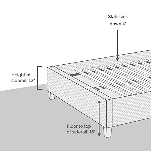 LUCID Bordered Upholstered Headboard with Square Tufting and Scalloped Edges with LUCID Upholstered Platform Bed with Slats, Queen, Charcoal