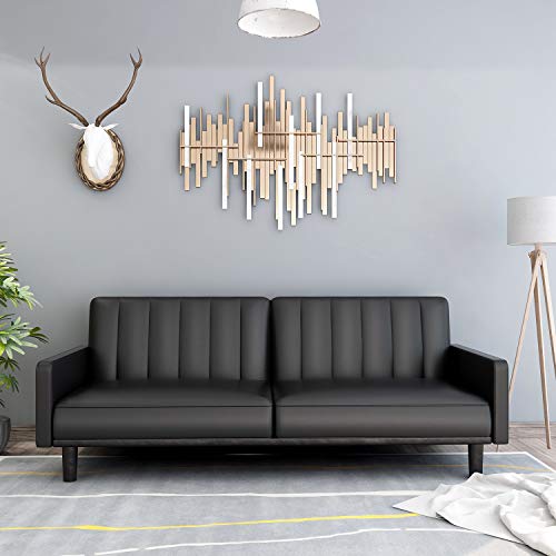 Futon Sofa Bed Leather Sleeper Sofa, 3 Angles Recliner Loveseat Black Sofa Couch, Modern Folding Daybed Sofa Beds for Living Room Bedroom Apartment