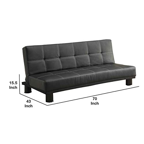 Benjara Leather Upholstered Metal Adjustable Sofa with Square Tuft Design, Black
