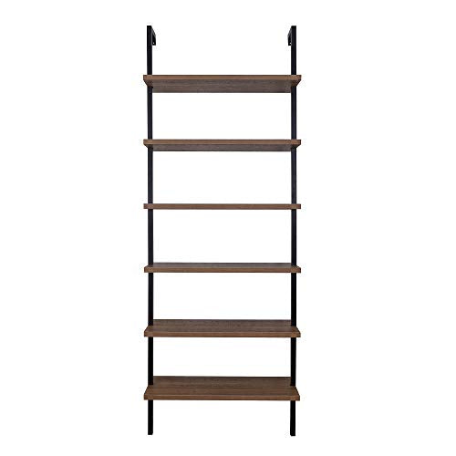 Nathan James Theo 6-Shelf Tall Bookcase, Wall Mount Bookshelf with Reclaimed Wood and Industrial Metal Frame, Oak/Black