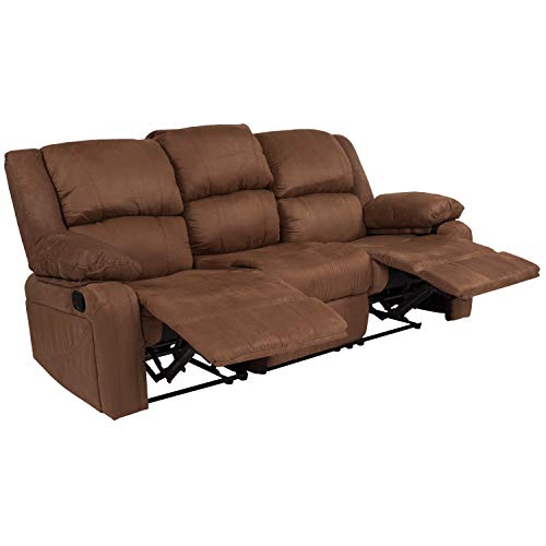 EMMA + OLIVER Chocolate Brown Microfiber Sofa with Two Built-in Recliners