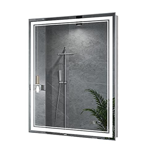 Keonjinn 36 x 28 Inch LED Mirror Bathroom Vanity Mirror, Wall Mounted Anti-Fog Dimmable Lights Makeup Mirror with Touch Switch(Horizontal/Vertical)