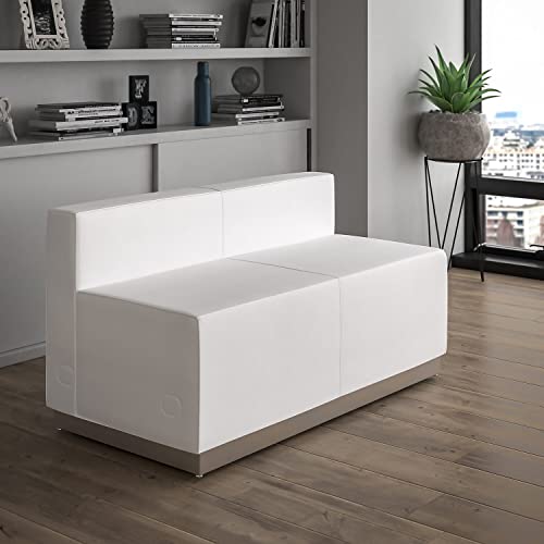 Flash Furniture HERCULES Alon Series White LeatherSoft Loveseat with Brushed Stainless Steel Base