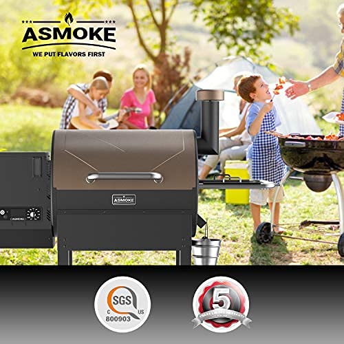 ASMOKE Electric Wood Fired Pellet Grill and Smoker 700 sq in, Pack of 5 BBQ Kit, 8 in 1 Outdoor Cooking BBQ Cooker, PID Control Temperature,Front Shelf ,25.8lbs Large Hopper, Safe Certification,