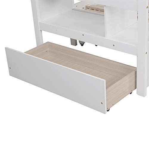 Twin Over Twin/King Bunk Beds with Trundle and Storage Drawers ,Bunk Beds with Stairway ,Twin Over Twin Pull-Out Trundle Bunk Beds, Solid Wood, No Box Spring Needed (White)